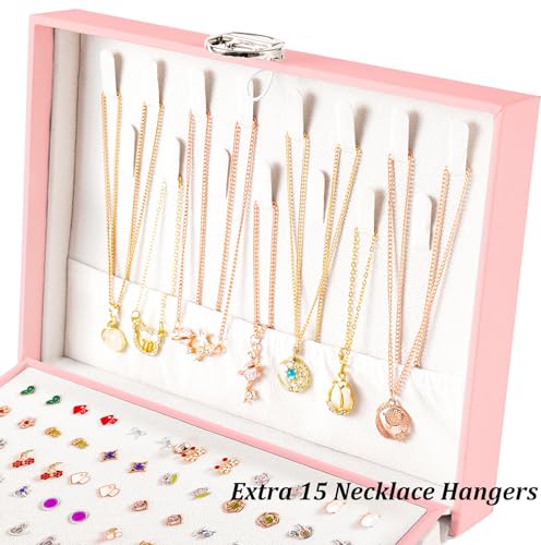 QBestry Earring Jewelry Box for Girls Pink, 5 Layers Jewelry Organizer with Lock Key Jewelry Boxes for Women Necklace and Earring Holder Organizer for Girls Teen Jewelry Box Earrings Case Xmas Gifts - color: Pink, size: Large