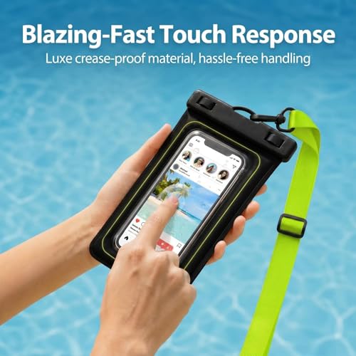 Floatable Waterproof Phone Pouch Case for iPhone 17 16 Pro Max/15/14, IP68 Travel Cellphone Dry Bag Beach Cruise Ship Essentials Bags with Crossbody Lanyard, Black Green - 7″ - color: Black Green
