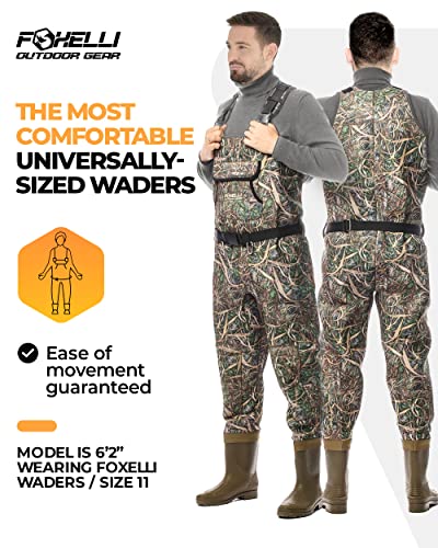 Foxelli Chest Waders, Waterproof 4mm Neoprene Hunting & Fishing Waders for Men & Women with Boots - color: Camo, size: 8