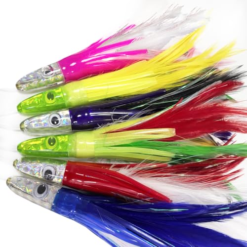 Set 6 Pcs Saltwater Trolling Lure 6.5/7/9 inch Marlin Deep Sea Fishing Bait | For Tuna Dolphin Sailfish Shark Big Game Fishing Tackle - color: 7 inch lure / Portable Handle bag