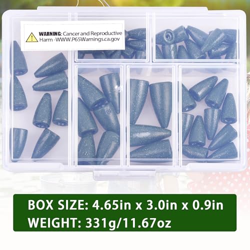 Fishing Weights Sinkers,30/50 Pack Lead Bullet Sinker Worm Weight Bass Fishing Texas Rig Carolina Rigs Slip Sliding Weights Freshwater Saltwater - size: Mix 6 Size - 55pcs