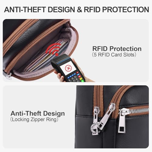 Anti Theft Crossbody Bags for Women Travel Chest Sling Bag Leather RFID Purse Fanny Pack Black - color: Black