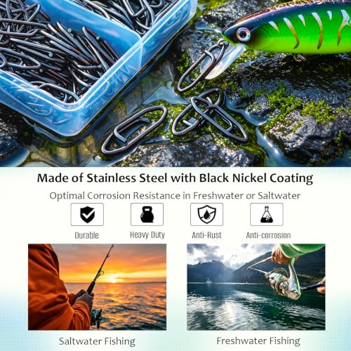 Fishing Speed Clips, Quick Change Clips for Lures 100Pcs | Fishing Power Clips, 2 Size Pack, Stainless Steel, Saltwater Freshwater , Poppers Spinnerbaits Crankbaits Quick Snap, Black - size: Set D (27lb+36lb) 100Pcs