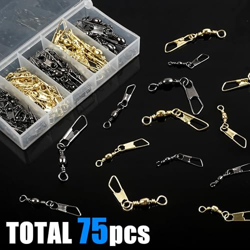SILANON Fishing Snap Swivel Kit, 75pcs Rolling Barrel Swivels with Safety Snap High Strength Fishing Line Connector Swivels Snap Fishing Tackle