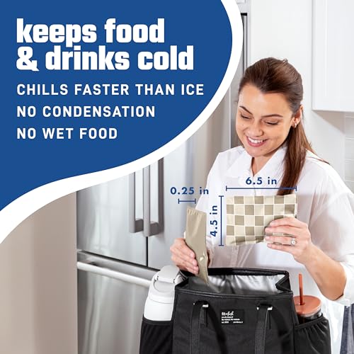 Fit & Fresh Cool Coolers 2 Pack Soft Ice for Lunch Bags, Flexible Stretch Nylon, Durable, Reusable Lunch Box Ice Packs, Soft Ice, Reusable Freezer Packs, Lunch Ice, Easy to Clean, Taupe Checkerboard - color: Taupe Checkerboard (2 Pack), size: Standard