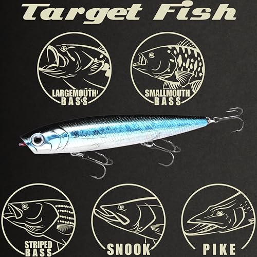 LUCKY CRAFT Gunfish 95 3 Hook Freshwater Fishing Lures and Bait for Bass Fish, Topwater Fish Line, Surface Bait with Treble Hooks, Fishing Gear for Tackle Box - color: 052 Aurora Black