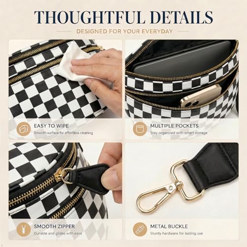 Womens Crossbody Bag, Spacious Nylon Bum Bag Trendy Shoulder Purse with Adjustable Strap Zipped Travel Essentials - color: 51a-black
