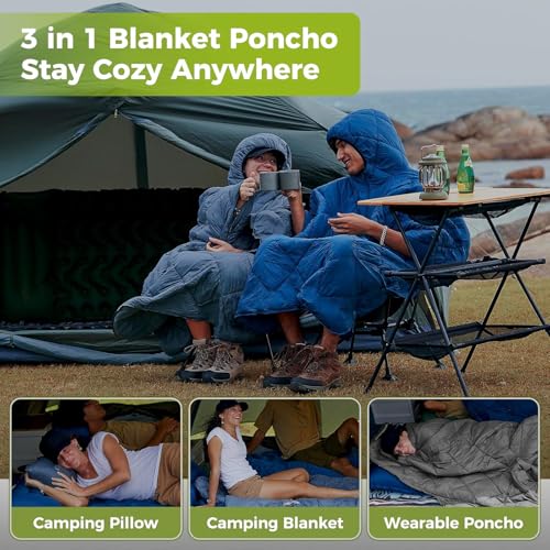 ATEPA Wearable Sleeping Bag Blanket Poncho, Recycled Water-Resistant Camping Poncho, Stadium Blanket for Outdoor Sports - color: Green
