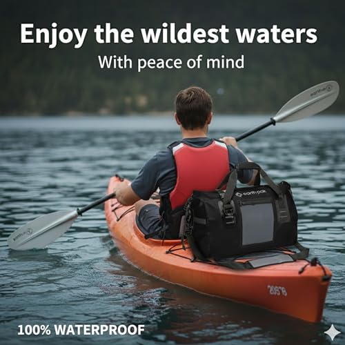 Earth Pak Waterproof Duffel Bag - Heavy Duty Motorcycle Dry Bag with Large Storage Space Perfect for Traveling, Camping, Kayaking, Fishing & Canoeing Bag 50L/70L/90L/120L Sizes - color: Black, size: 50L