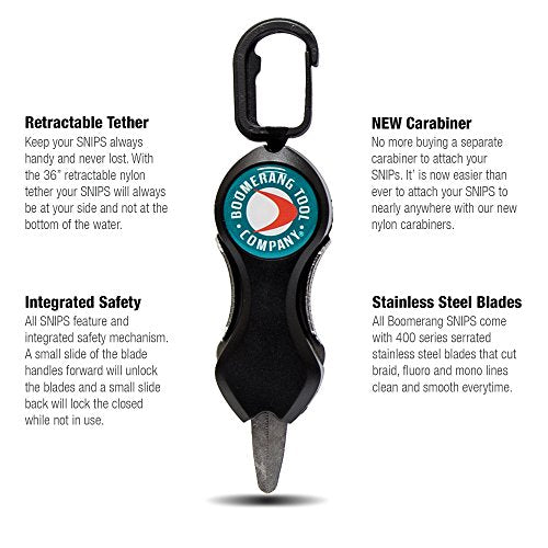 Boomerang Tool Company SNIP Fishing Line Cutters with Retractable Tether and Stainless Steel Blades that Cut Braid, Mono and Fluoro Lines Clean and Smooth! - style: Long Fly SNIP