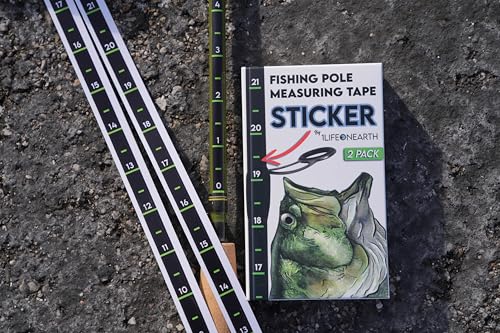 Fishing Pole Measuring Tape Sticker, 24 Inch Ruler Decal to attach to Fishing Rod (2 Pack), Black, UV-RESISTANT, Sticks to Boat, Truck, Rod, Kayak-Paddle, High Visibility Numbers, WATERPROOF