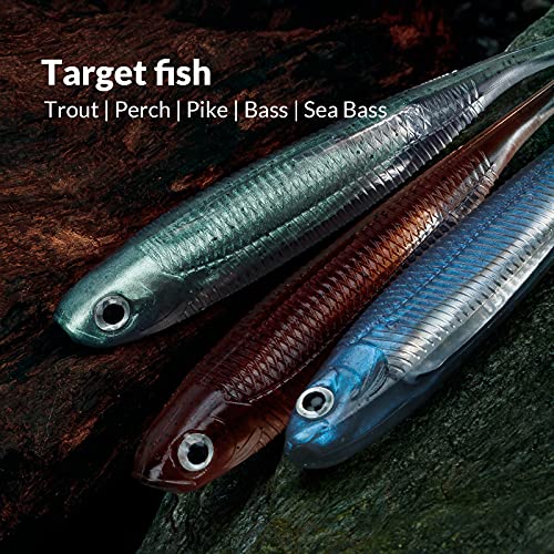QualyQualy Soft Plastic Swimbait Paddle Tail Shad Lure Soft Bass Shad Bait Minnow Paddle Tail Swim Bait for Bass Trout Walleye Crappie - 2.75in, 3.14in, 3.94in, 5in - color: 4#, size: 3.14in - 6Pcs