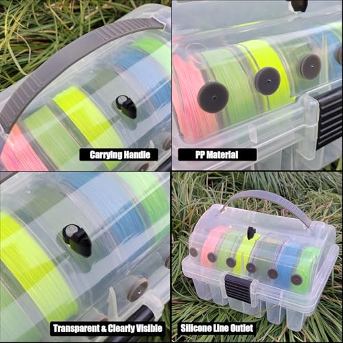 Aventik Clear Fishing Line Organizer Built-in Cutter & Silicone Holes 6C/8C Clear Tangle Free Spool Storage Box for Fishing Line Management - color: 2 PC-6C