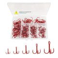 Red Fishing Treble Hooks Kit, High Carbon Steel Hooks Strong Sharp Round Bend for Lures Baits Saltwater Freshwater Bass Fishing 100pcs Mixed 5 Size 2# 4# 6# 8# 10# - color: 100pcs Red Treble Hooks
