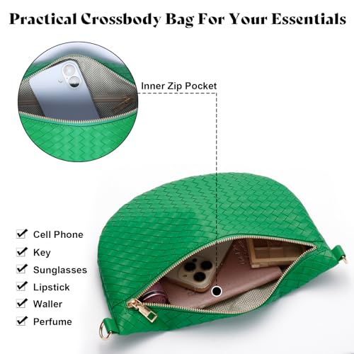Woven Crossbody Bags for Women Leather Belt Bum Sling Purse Fanny Waist Pack Chest Shoulder Bag for Women-Green - color: Green