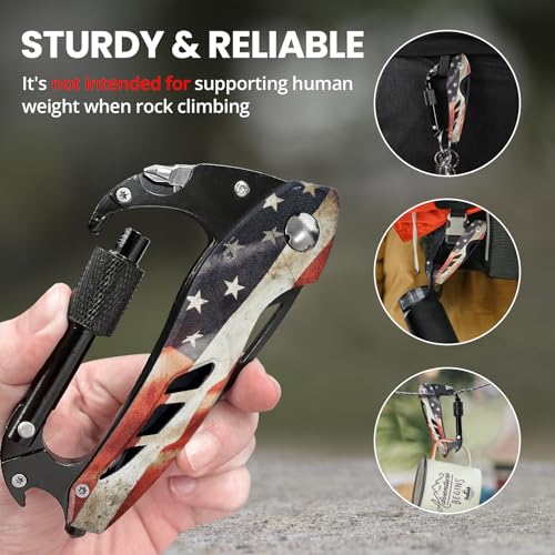 FUNBRO Multitool Carabiner Knife Tools for Men, Cool Gadgets Survival Gear with Folding Knives, Bottle Opener, Window Breaker and Screwdriver for Hiking Camping, 7-in-1 EDC Multi Tool (USA Flag) - color: Usa Flag