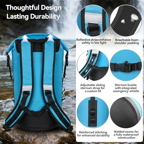 MARCHWAY Floating Roll Top Dry Bag, Flexible Lightweight TPU Waterproof Backpack 20L/30L/40L with Padded Straps for Boating, Kayaking, Swimming, Hiking, Beach (Blue, 30L) - color: Blue, size: 30L