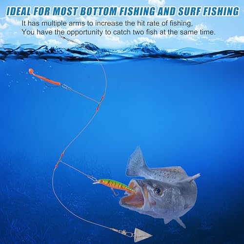 Fishing Leaders Saltwater Tackle Surf Fishing Rigs Bottom Hi-Low Rig High Strength Wire Leader Line with Swivel Snaps Beads Gear Equipment for Lures Bait Hooks - size: 2 arm,12packs