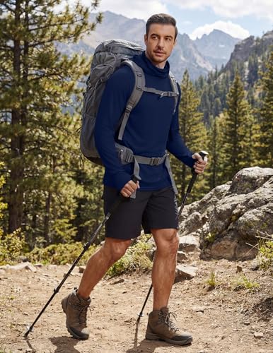 COOFANDY Mens UPF 50+ Sun Protection Hoodie with Mask Lightweight Long Sleeve SPF Fishing Shirts UV Hiking Running Rash Guard - color: Navy Blue, size: Medium