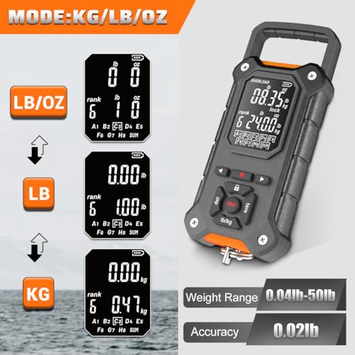 SNAIL TRAIL 8 Storage Bins Digital Fishing Scale & Lip Gripper with Auto-Rank, Large & High Contrast Backlit LCD Display, Multi-Mode(LB, LB-OZ, KG), 50 lbs Tournament Bass Fish Weigher, Gift for Men - color: Black