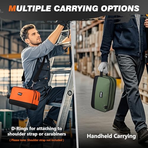 12" Small Tool Bag 2 Pack, Zipper Tool Pouch 2 Compartments, Utility ToolBag with Carrying Handle, Toolbox Organization, Screwdriver Storage Tool Box, Electrician Mechanic Men Dad Gifts, Orange/Green - color: Orange/Green 2Pack, size: 12" x 7"