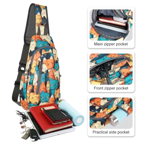 TITECOUGO Small Sling Bag, Lightweight Crossbody Backpack for Men Women, Shoulder Bag for Sports and Outdoor - color: Mix-yellow Blue Cat