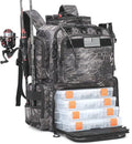 Tactical Fishing Backpack with Tackle Boxes, Rod Holders & Bottle Holder, 50 L Large Tackle Box Backpack with Cooler, Fishing Tackle Bag Store Gear & Equipment, 900 D Oxford, Camouflage Black - color: Gray CM