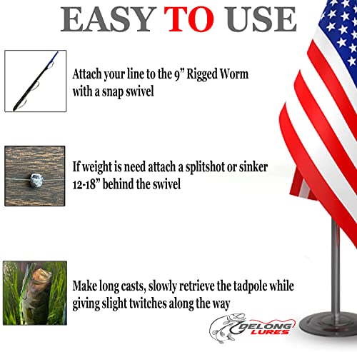 DELONG LURES: Weedless Fishing Lures 9" Pre-Rigged Fishing Worms - Weedless Bass Fishing Lures, Prerigged Soft Plastic Worm Fishing Lures for Bass, Pike, Bass Lures Baits Tackle - color: Rigged Variety