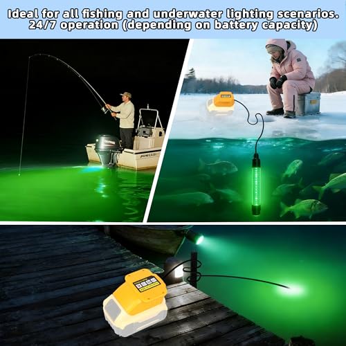 Underwater Green Fishing Light Compatible with Dewalt 20V Battery,Fishing Lights LED Underwater for Crappie and Squid Attracting,13W,1512 lumens,Green Dock Light(No Battery)