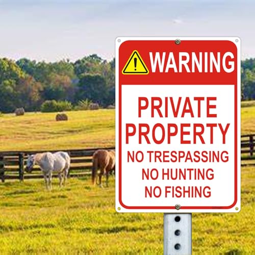 2 Pack Warning - Private Property, No Trespassing, No Hunting Sign 10x14 Inches Reflective Aluminum Signs for Warning No Hunting Fishing Indoor Outdoor - style: 2 Pack-10"x14"