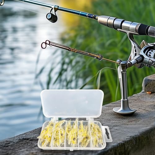 Soft Lures, 30PCS Shrimp Baits with Hook & Storage Box Realistic Swimbaits for Bass Trout Saltwater Freshwater