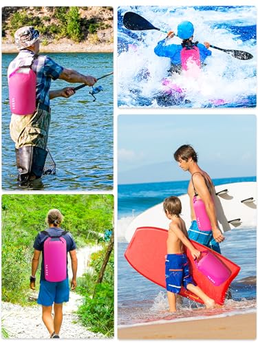 HEETA Waterproof Dry Bag for Women Men, 5L/10L/20L/30L/40L Roll Top Lightweight Dry Storage Bag Backpack with Emergency Whistle for Travel, Kayaking, Boating, Camping, Beach, Cruise Ship Essentials - color: Rose Red, size: 5L