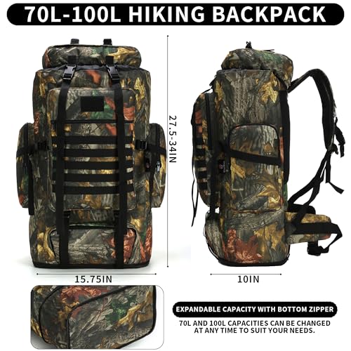 Hiking Backpack for Men 70L/100L Camping Backpack Military Rucksack Molle 3 Days Assault Pack for Climbing | Camping Backpack - color: 100l-maple