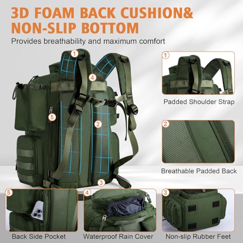 Goture Fishing Backpack, 58L 900D Water-Resistant Insulated Tackle Backpack with Cooler, Rod Holders, 8 Lure Pockets, Detachable Crossbody Bag, Gear Storage Large Fishing Bag for Camping Hiking - color: Green