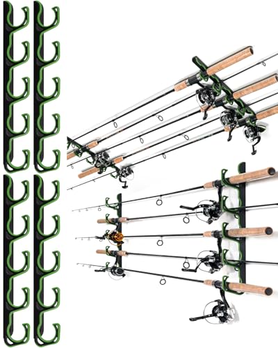 Ghosthorn Fishing Rod Holders for Garage Fishing Pole Holders Ceiling or Wall Mounted Rod Rack Garage Storage Organizer Fishing Gear Equipment for Men Women (Green, 2 Packs) - size: 2 packs holds up 10 rods, style: Green