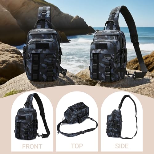 Fishing Sling Tackle Bag 5L - Fishing Tackle Storage Bags with Rod Holder for Angling Hiking Hunting Camping((BlackCamo) - color: Blackcamo