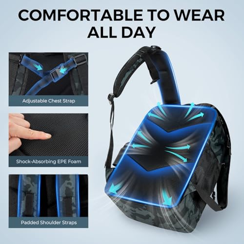KastKing KarryAll KastMate Fishing Tackle Backpack,Water-Resistant Tackle Bag With 2 Rod Holders,Fishing Gear and Equipment With Large Gear Storage,Black Camo - color: B: Black Camo
