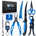 Reaction Tackle 7 Piece Fishing Tool Kit, Fillet Knife and Sharpener, Fishing Pliers, Braid Scissors, Floating Lip Gripper, Hook Remover and Lanyard, Stainless Steel for Saltwater and Freshwater