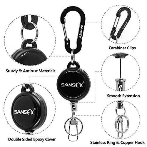 SAMSFX Fly Fishing Zinger Retractor for Anglers Vest Pack Tool Gear Assortment Combo 3pcs in Pack - color: Carabiner and Retractors, 24" Nylon Cord