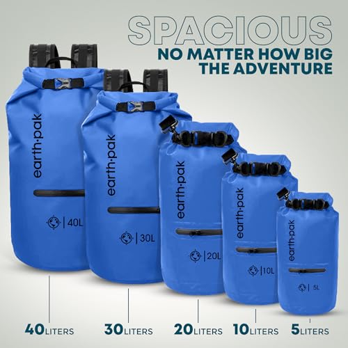 Earth Pak Waterproof Dry Bag with Zippered Pocket - Waterproof Dry Bag Backpack Keeps Gear Dry - color: Blue, size: 10L