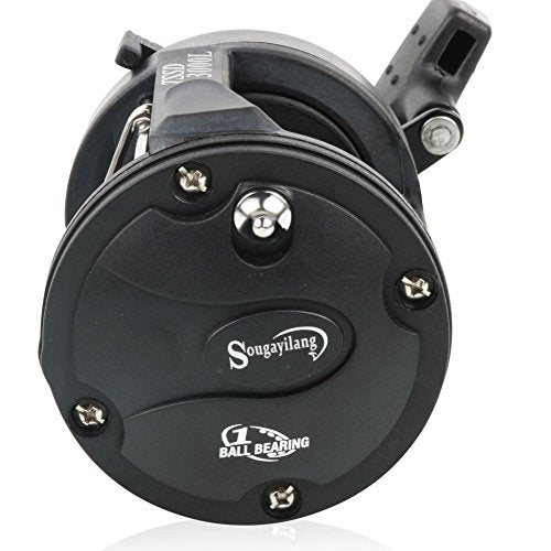 Sougayilang Conventional Reel – 27LB Max Drag,Saltwater Inshore Surf Trolling Reel for Catfish, Musky, Bass, Salmon/Steelhead, Striper – Heavy Duty Round Baitcasting Fishing Reel - color: black-right handle, size: 3000
