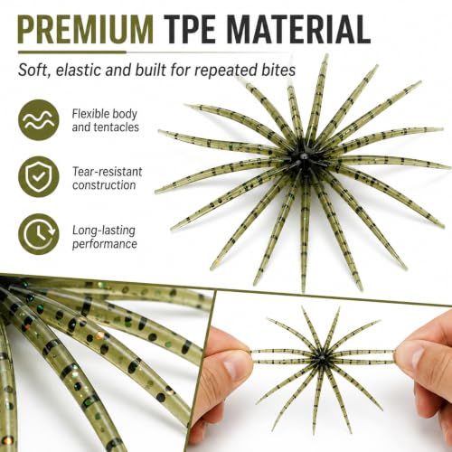 6Pcs Sea Urchin Bait, Realistic Fuzzy Dice Fishing Lure for Bass & Perch, Floating TPR Swimbait with Reflective Stars, 6 Colors Artificial Worm Bait for Saltwater & Freshwater - color: F, size: 2.76"
