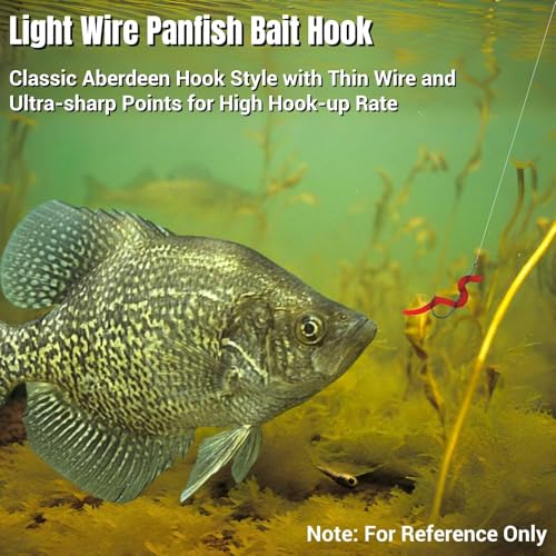 200Pcs Panfish Fishing Hooks Freshwater, Light Wire Crappie Hooks Straight Shank Aberdeen Hook for Bluegill Small Bass 5 Sizes Assorted 6# 4# 2# 1# 1/0