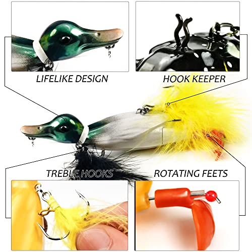 Topwater Duck Fishing Lures, Realistic Baby Duckling Baits Floating Artificial Hard Swimbaits for Bass Pike Musky Catfish Freshwater Saltwater Fishing - color: 1 Pcs-Green