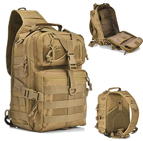 HAOMUK Tactical Sling Bag Pack Military Rover Shoulder Sling Backpack EDC Molle Assault Range Bag - color: Khaki