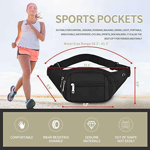 Crossbody Fanny Pack for Men&Women,Large Waist Bag & Hip Bum Bag with Adjustable Strap for Outdoors Workout Traveling Casual Running Hiking Cycling - color: Black Pure