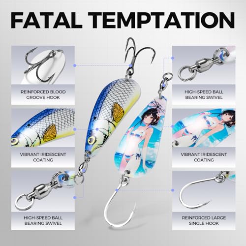 Spinner Spoons Hard Metal Fishing Bait Lures Kit for Pike Walleye Musky Bass Trout-3D Eyes & Treble/Single Hooks with Tackle Box in Freshwater and Saltwater - color: Color A-5PCS
