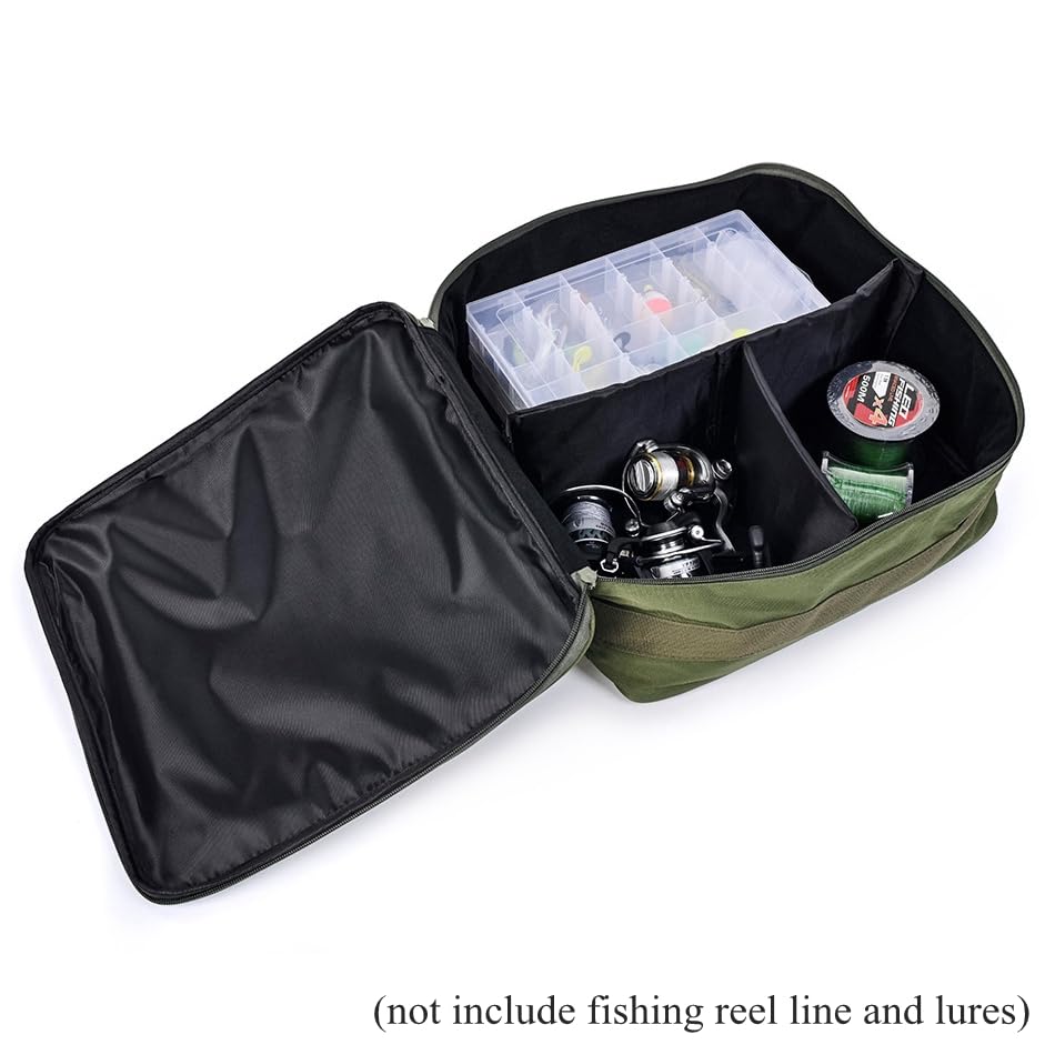 Conskyee Waterproof Fishing Reel Case, 37 x 37 x 15cm Portable Fishing Gear Accessories Tackle Storage Bag with 3 Adjustable Inner Dividers for Spinning Baitcasting Fly Reels