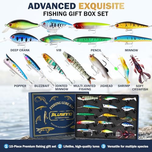 PLUSINNO Fishing Lures - Tackle Box, Bass Fishing Lures for Freshwater and Saltwater, Trout Fishing Gear & Bait, Fishing Gifts for Men,Father - color: Bass/Trout fishing lures-A