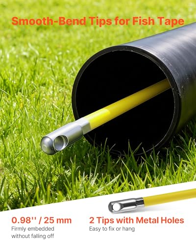 VEVOR Fish Tape Fiberglass, Duct Rodder Fishtape Wire Puller with Stand, 1/4-Inch Cable Running Rod, Marked Every 5 Feet, Fishing Tools for Walls and Electrical Conduit, Non-Conductive - size: 27.17 x 8.27 x 31.50 in / 690 x 210 x 800 mm